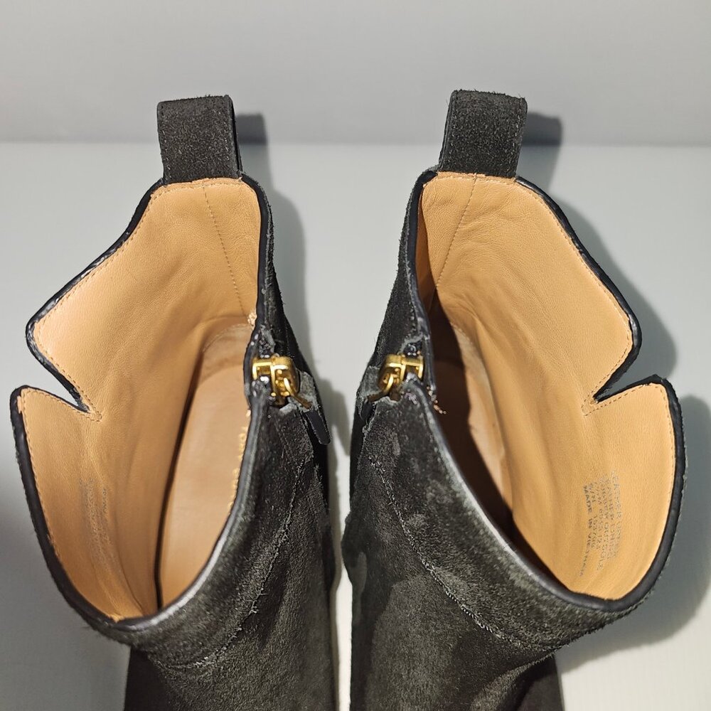 Tory Burch Everly Ankle Boot Womens 7.5 Black Suede Gold Logo Luxury Designer - Picture 10 of 16